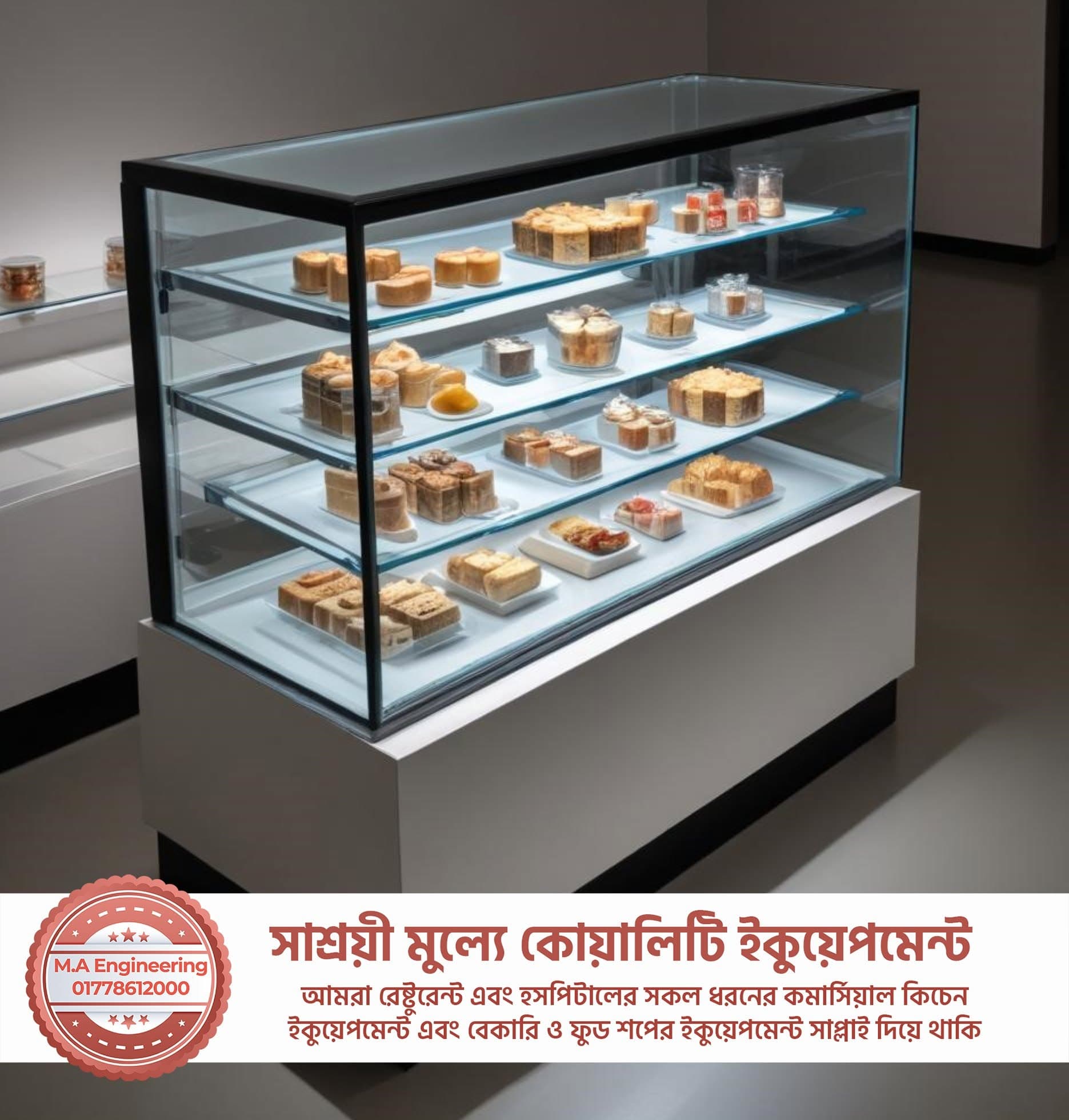 Rectangular Bakery Display Case (Black Frame)